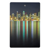 Seattle skyline 's nachts met reflectie mini klembord (Achterkant)