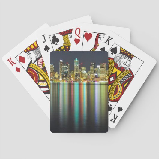 Seattle skyline 's nachts met reflectie pokerkaarten (Achterkant)