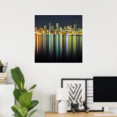 Seattle skyline 's nachts met reflectie poster (Thuiskantoor)