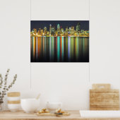 Seattle skyline 's nachts met reflectie poster (Keuken)