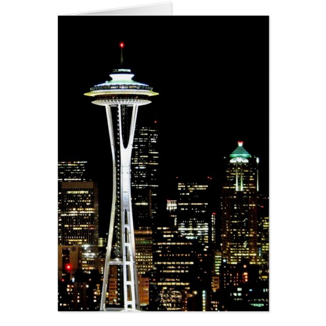 Seattle skyline 's nachts, met Space Needle. (Voorkant)
