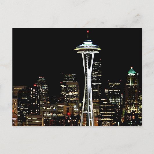 Seattle skyline 's nachts, met Space Needle. Briefkaart (Voorkant)