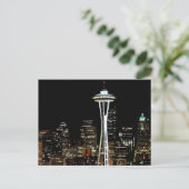 Seattle skyline 's nachts, met Space Needle. Briefkaart (Staand voorkant)