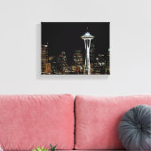 Seattle skyline 's nachts, met Space Needle. Canvas Afdruk (Insitu (Woonkamer))
