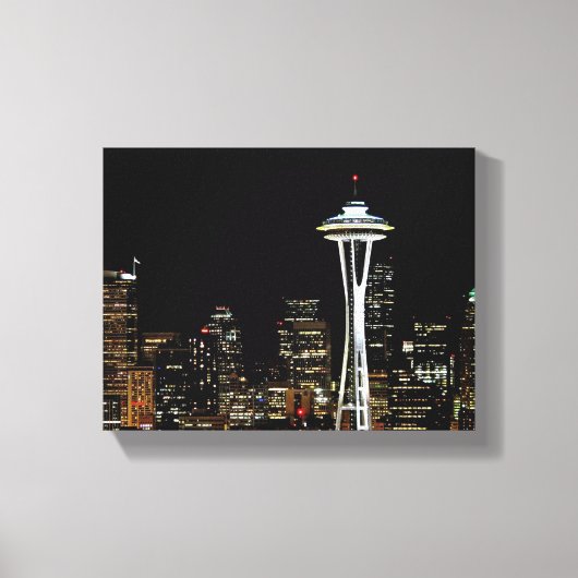 Seattle skyline 's nachts, met Space Needle. Canvas Afdruk (Voorkant)