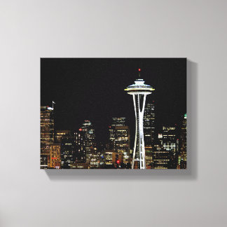 Seattle skyline 's nachts, met Space Needle. Canvas Afdruk