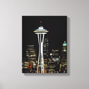 Seattle skyline 's nachts, met Space Needle. Canvas Afdruk