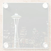 Seattle skyline 's nachts, met Space Needle. Glazen Onderzetter (Achterkant)