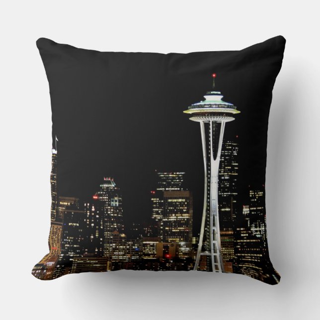 Seattle skyline 's nachts, met Space Needle. Kussen (Voorkant)