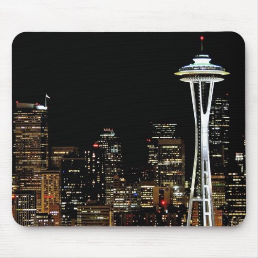 Seattle skyline 's nachts, met Space Needle. Muismat (Voorkant)
