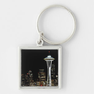 Seattle skyline 's nachts, met Space Needle. Sleutelhanger