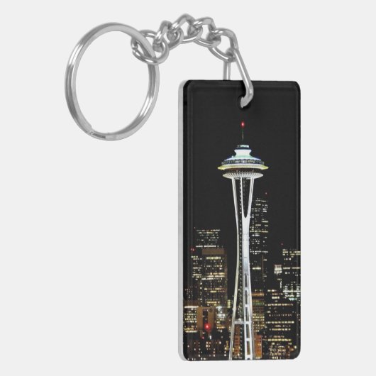 Seattle skyline 's nachts, met Space Needle. Sleutelhanger (Voorkant Links)