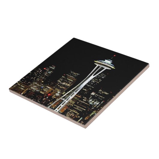 Seattle skyline 's nachts, met Space Needle. Tegeltje (Zijkant)