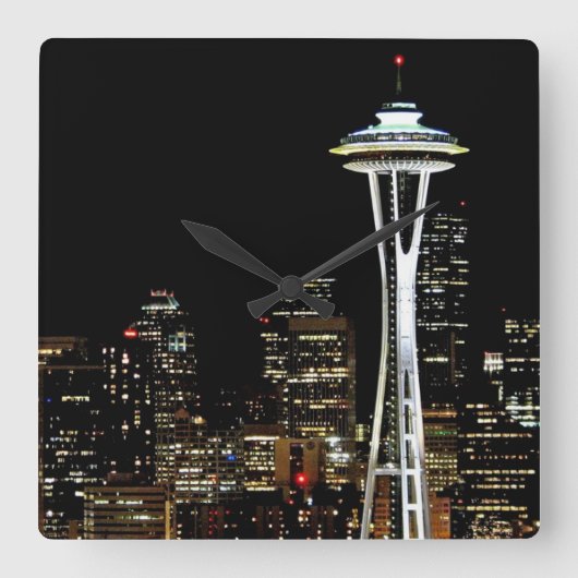 Seattle skyline 's nachts, met Space Needle. Vierkante Klok (Voorkant)