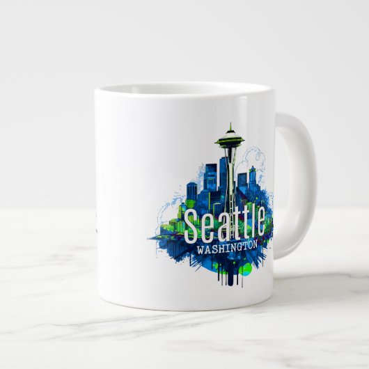 Seattle Skyline Stroke Grote Koffiekop (Voorkant rechts)
