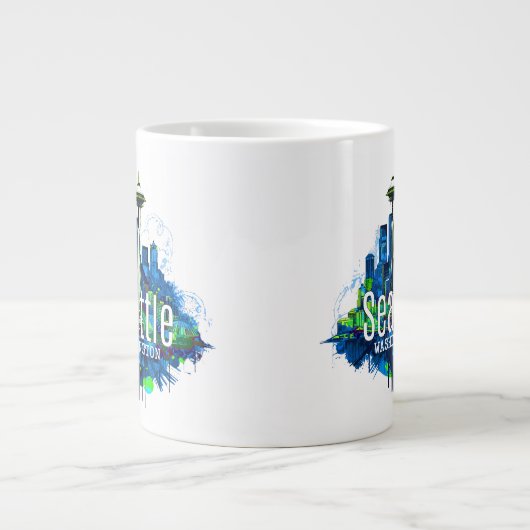 Seattle Skyline Stroke Grote Koffiekop (Voorkant)