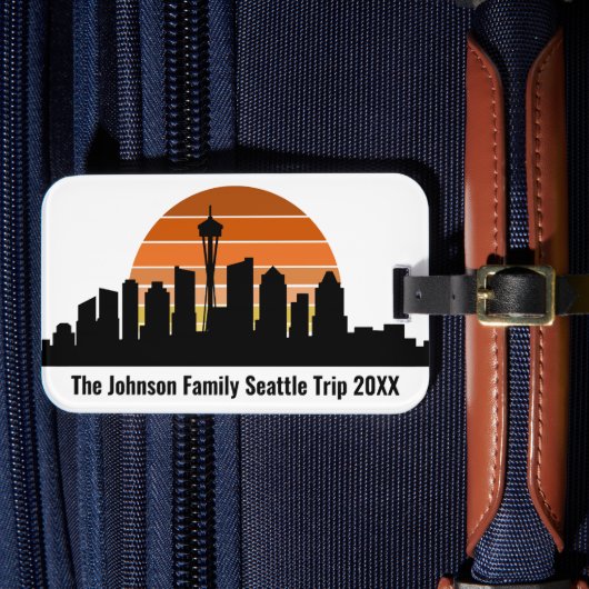 Seattle Skyline Sunset aangepaste familie vakantie Bagagelabel (Voorkant Insitu 4)