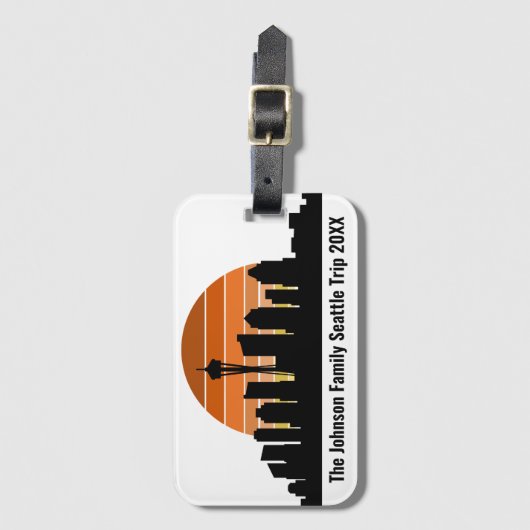 Seattle Skyline Sunset aangepaste familie vakantie Bagagelabel (Voorkant (verticaal))
