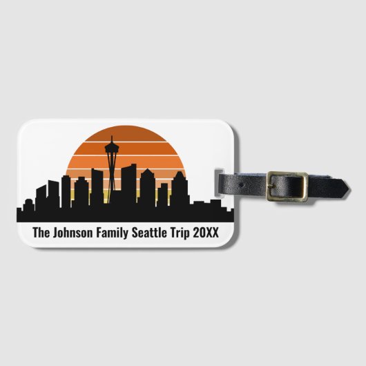 Seattle Skyline Sunset aangepaste familie vakantie Bagagelabel (Voorkant (horizontaal))