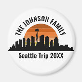 Seattle Skyline Sunset aangepaste familie vakantie Magneet (Voorkant)
