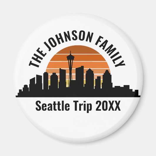 Seattle Skyline Sunset aangepaste familie vakantie Magneet (Voorkant)