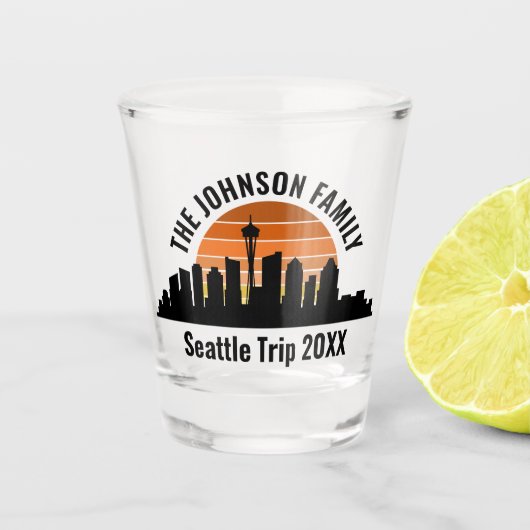Seattle Skyline Sunset aangepaste familie vakantie Shot Glas (Voorkant)