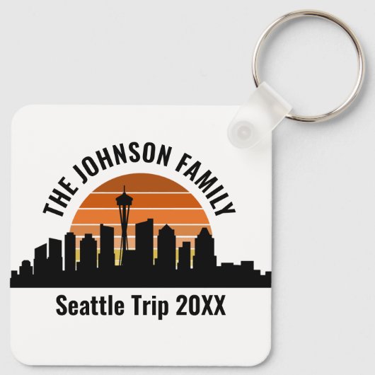 Seattle Skyline Sunset aangepaste familie vakantie Sleutelhanger (Achterkant)