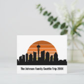 Seattle Skyline Sunset Custom Family Trip Briefkaart (Staand voorkant)
