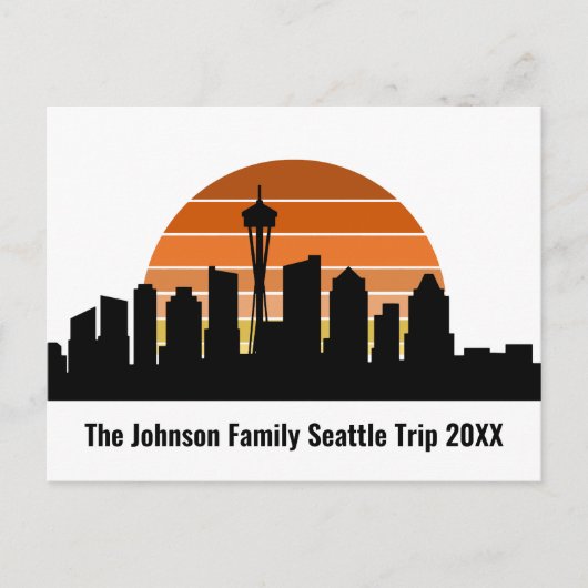 Seattle Skyline Sunset Custom Family Trip Briefkaart (Voorkant)