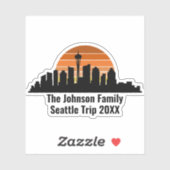 Seattle Skyline Sunset Custom Family Trip Laptop Sticker (Vel)
