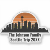Seattle Skyline Sunset Custom Family Trip Laptop Sticker (Voorkant)