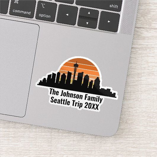 Seattle Skyline Sunset Custom Family Trip Laptop Sticker (Detail)