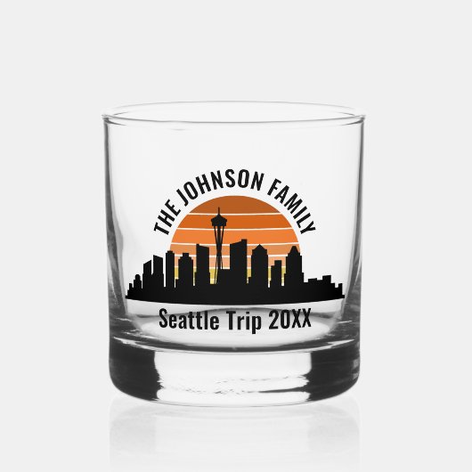Seattle Skyline Sunset Custom Family Trip Whisky Glas (Voorkant)