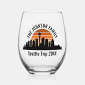 Seattle Skyline Sunset Custom Family Trip Wijnglas Zonder Voet (Voorkant)