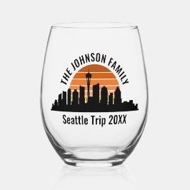 Seattle Skyline Sunset Custom Family Trip Wijnglas Zonder Voet