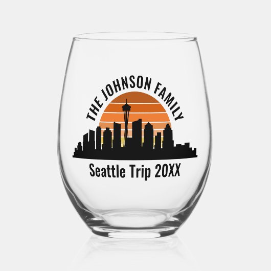 Seattle Skyline Sunset Custom Family Trip Wijnglas Zonder Voet (Voorkant)