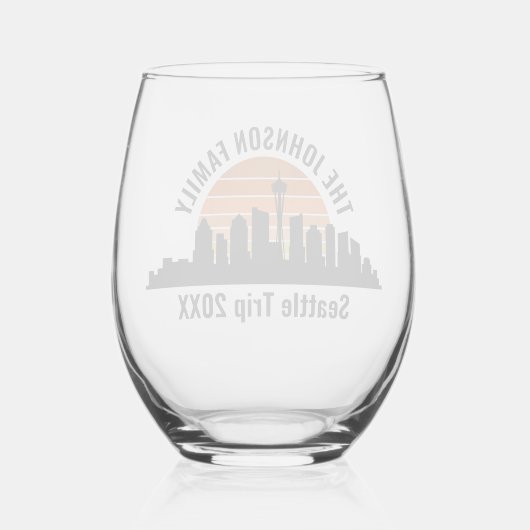 Seattle Skyline Sunset Custom Family Trip Wijnglas Zonder Voet (Achterkant)