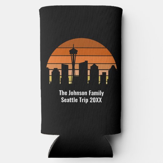 Seattle Skyline Sunset gepersonaliseerd Seltzer Blikjeskoeler (Achterkant)
