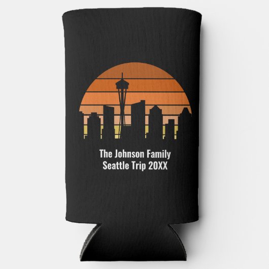Seattle Skyline Sunset gepersonaliseerd Seltzer Blikjeskoeler (Voorkant)