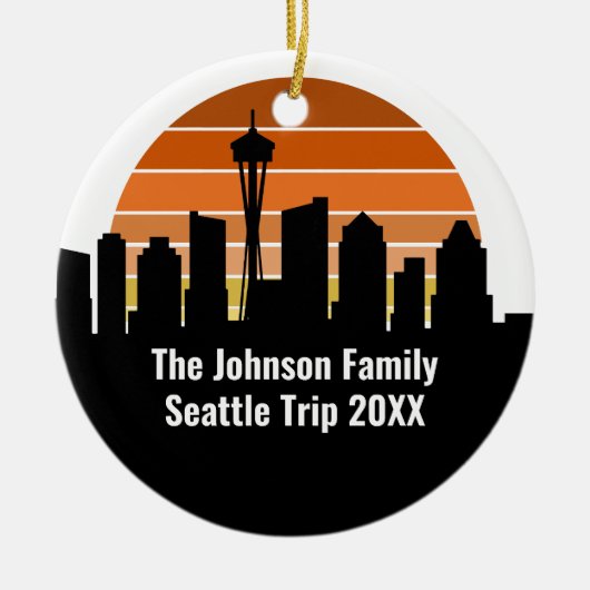 Seattle Skyline Sunset Trip Foto aangepaste kerst Keramisch Ornament (Voorkant)