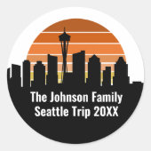 Seattle Skyline Sunset Trip gepersonaliseerd Ronde Sticker (Voorkant)