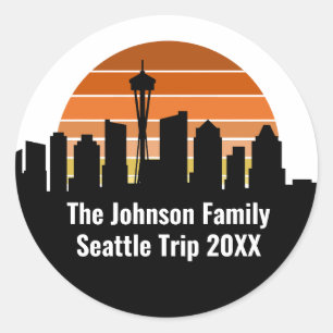 Seattle Skyline Sunset Trip gepersonaliseerd Ronde Sticker