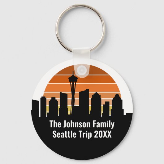 Seattle Skyline Sunset Trip gepersonaliseerd Sleutelhanger (Voorkant)