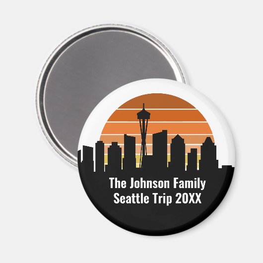 Seattle Skyline Sunset Trip Keepsake gepersonalise Magneet (Voorkant / Achterkant)