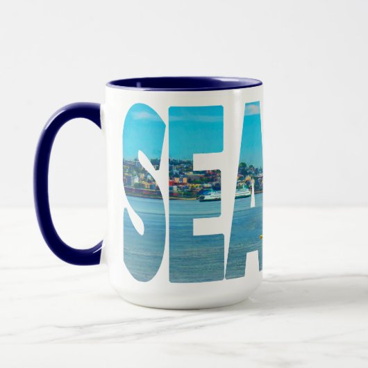 Seattle Skyline Typografie Modern Photo Coffee Mok (Links)