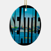 Seattle Skyline Typography Modern Photo Holiday Keramisch Ornament (Rechts)