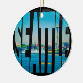 Seattle Skyline Typography Modern Photo Holiday Keramisch Ornament (Links)
