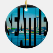 Seattle Skyline Typography Modern Photo Holiday Keramisch Ornament (Achterkant)