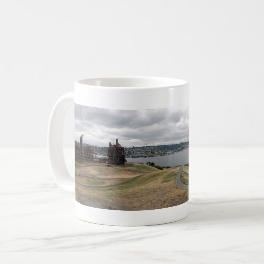 Seattle Skyline van Gasworks Park Koffiemok (Voorkant links)