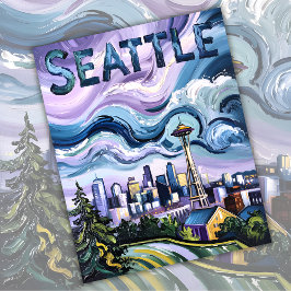 Seattle Skyline Van Gogh Style Vintage Travel Art Briefkaart